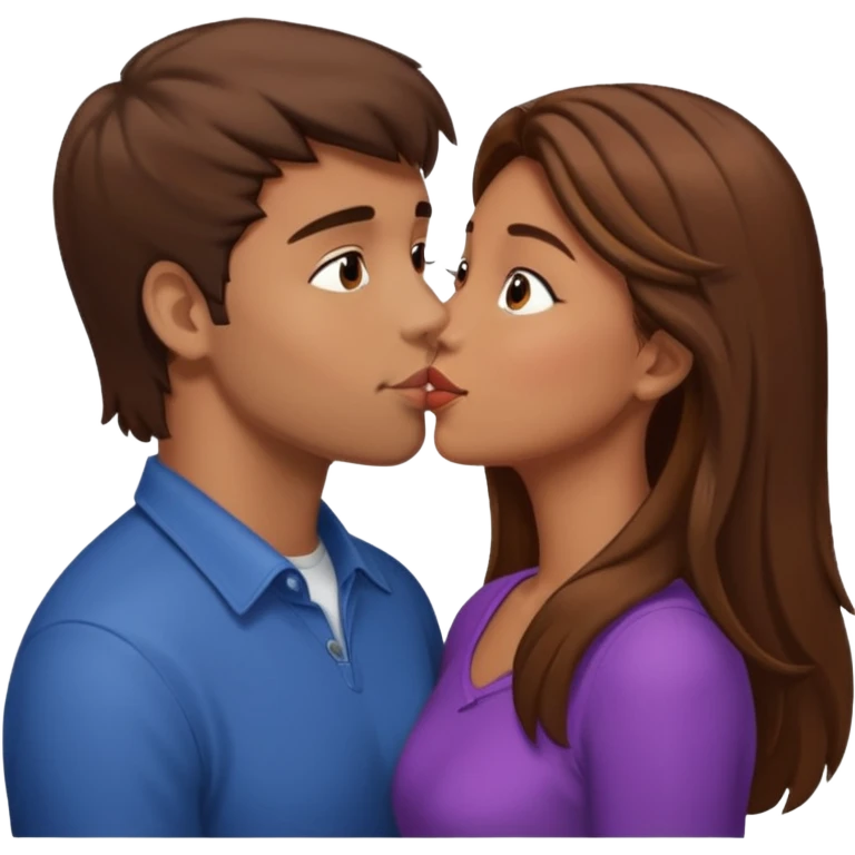 A naked girl with brown hair and bare small breasts openly kisses a tall guy with brown hair full-length on the lips emoji