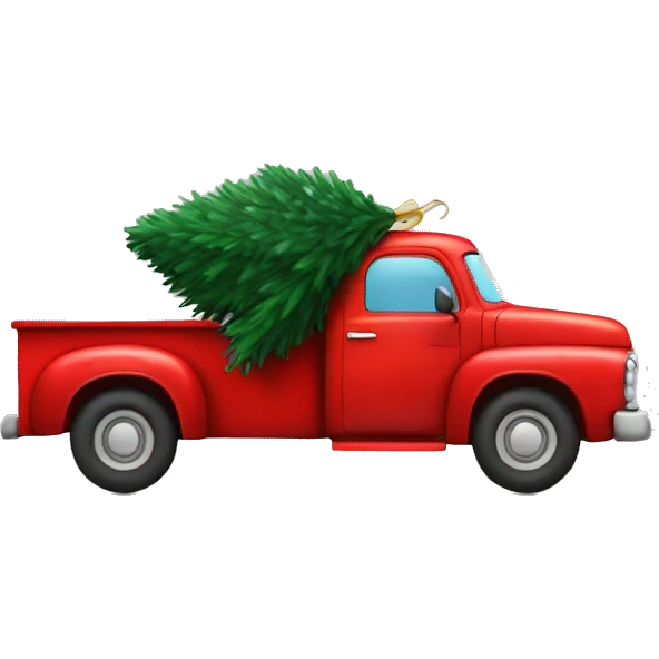 Red truck with christmas tree on the back  emoji