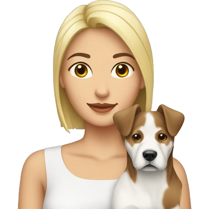 mujer con perro shnauzer blanco emoji