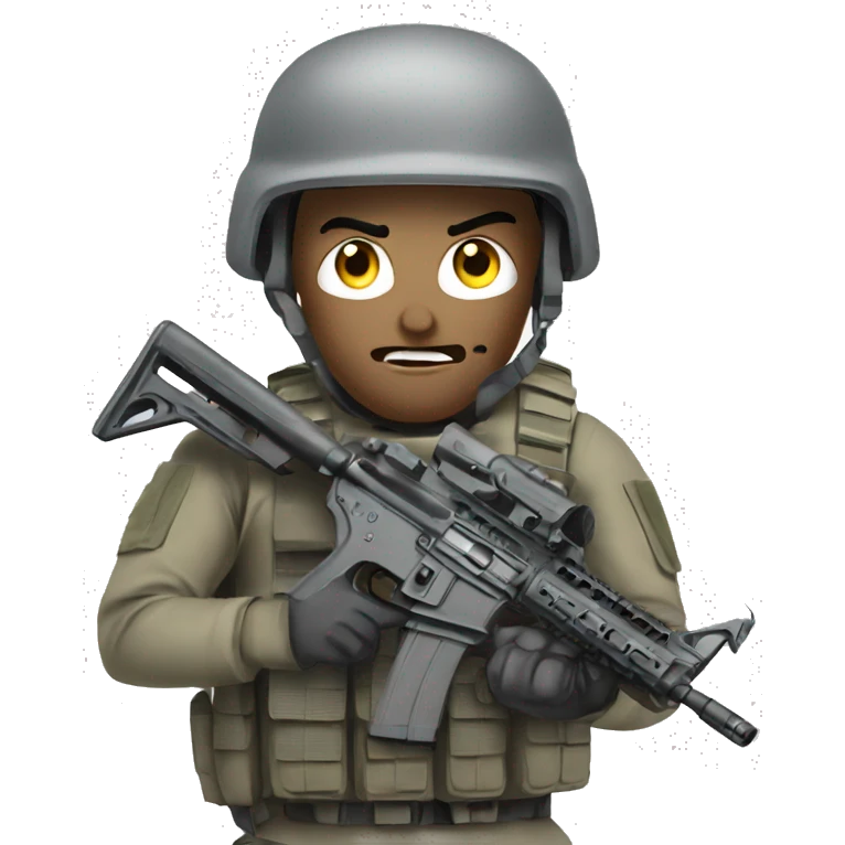 Angry Soldier with AR15 dressed in gray tactical gear emoji