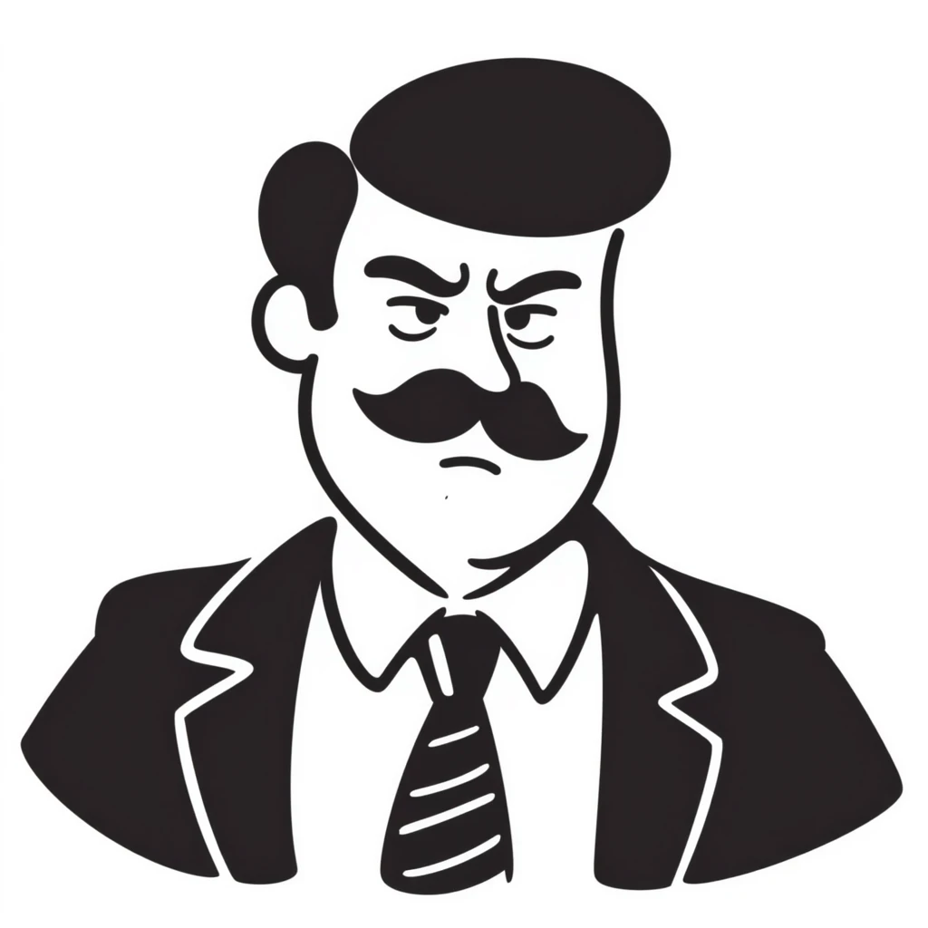 A hand-drawn angry supervisor with a mustache and a stern expression emoji