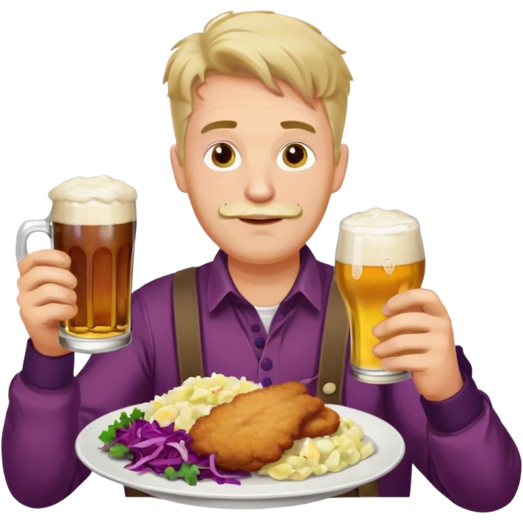 German man eating schnitzel, potato salad, red cabbage, sauerkraut, and beer emoji