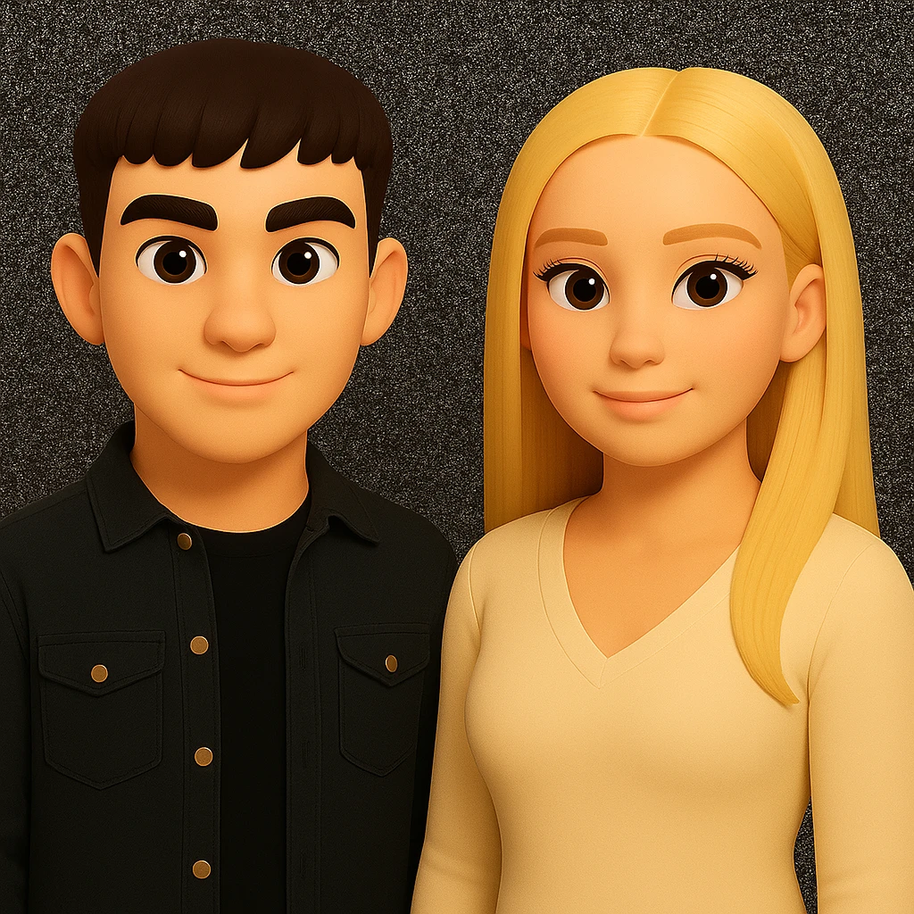 Make the people stand a little further apart from each other, preserving the original style and background. emoji