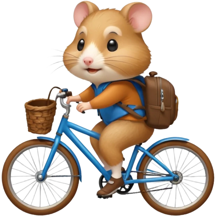 A hamster is riding a bicycle and wearing a backpack. emoji
