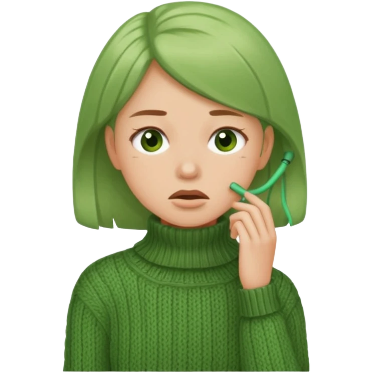 girl has sore throat in green sweater emoji