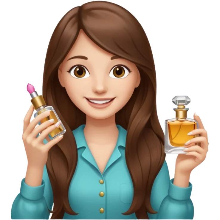 half body pretty long hair girl holding parfume with smile emoji