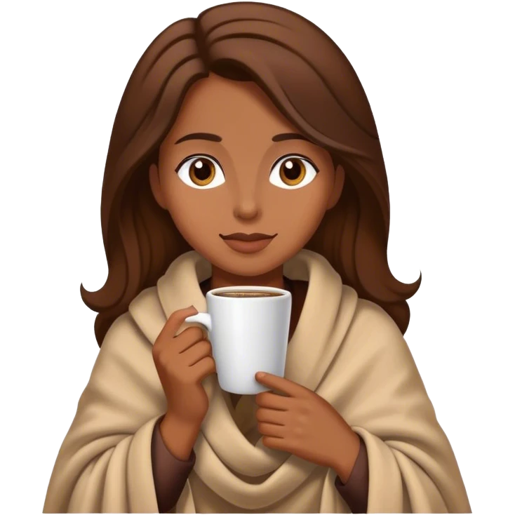 Brown hair lady wearing light brown blanket drinking coffee  emoji
