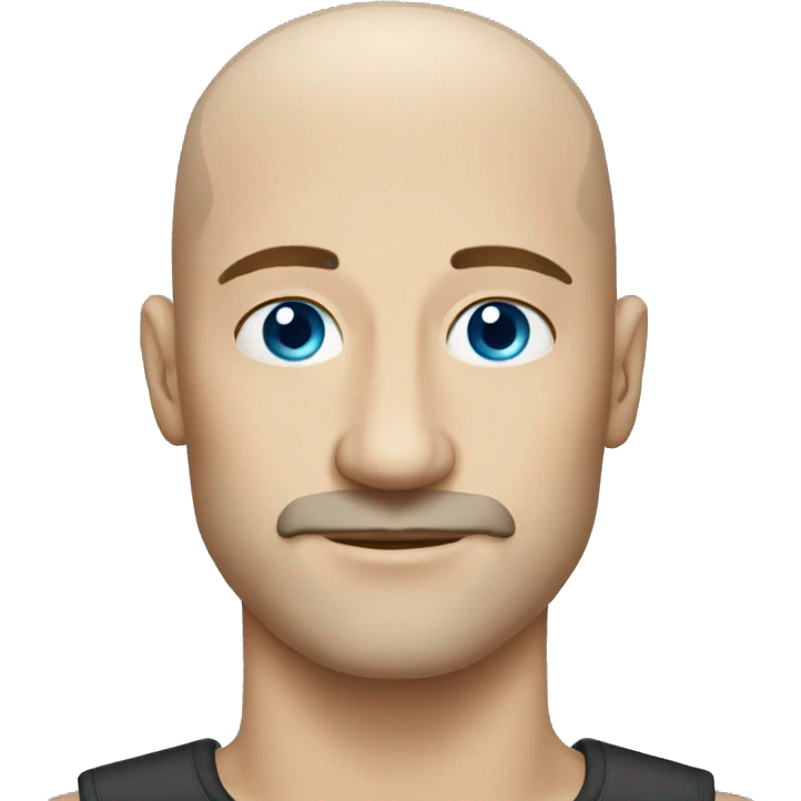confident bald man blue eyes with mustache emoji