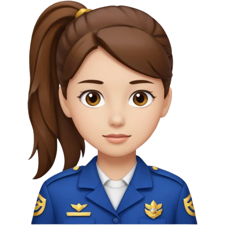 Young Female: ponytail brown haiir, wearing uniform, white skin emoji