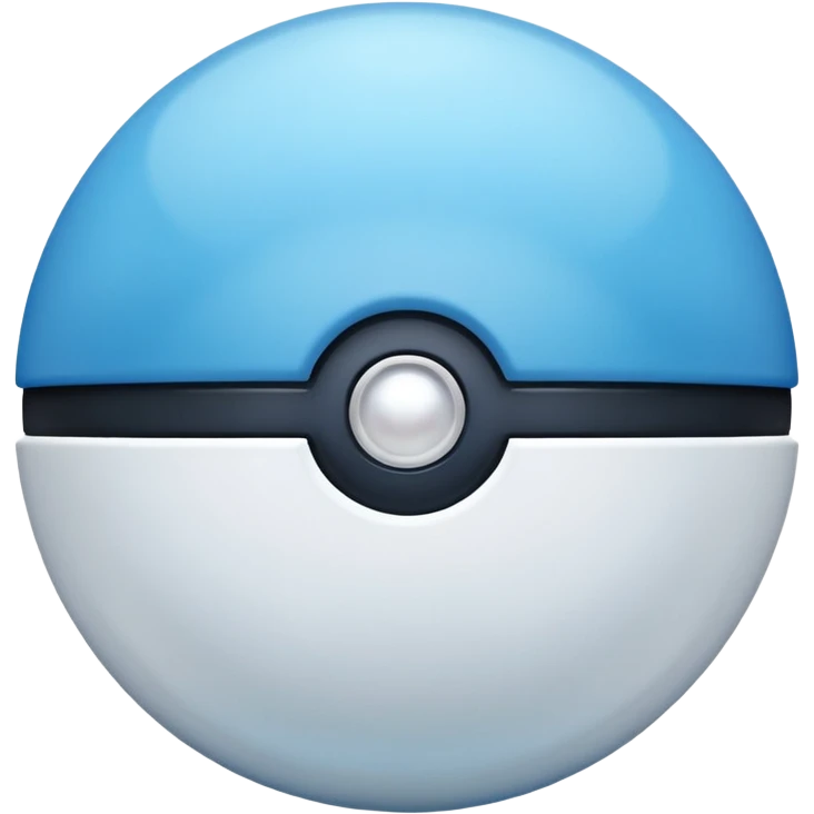 blue pokeball emoji, top half is a more saturated blue, bottom half is white, black stripe, with a white sheen, with a pearlescent finish emoji