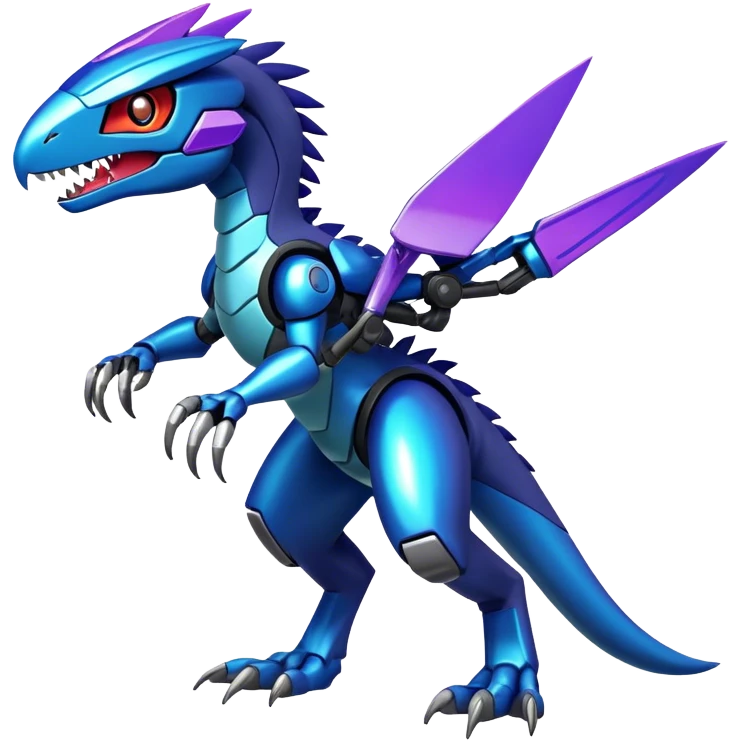 Shiny Futuristic Fakemon-Pokemon-Digimon-Spectrobes-Raptor-fusion, full body emoji