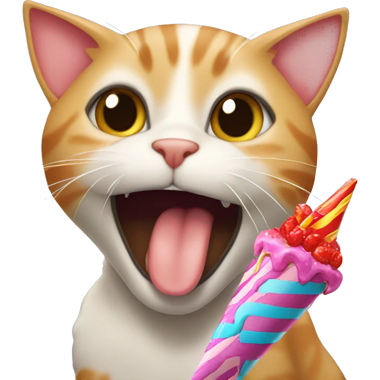 cat licking a birthday emoji