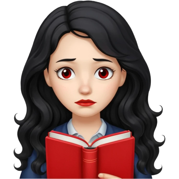 Long Hair Women with red Book, Black wavy hair, sad

 emoji