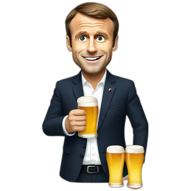 emmanuel macron holding a beer emoji