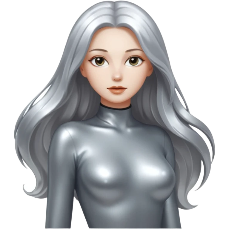 abstract sensual body silhouette, long metallic chorme hair, liquid silver chrome, smooth curves and sensual posing emoji