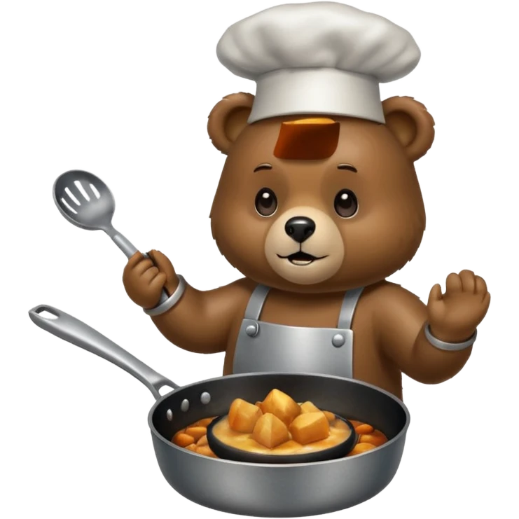 A bear cooking an iphone in a frying pan emoji