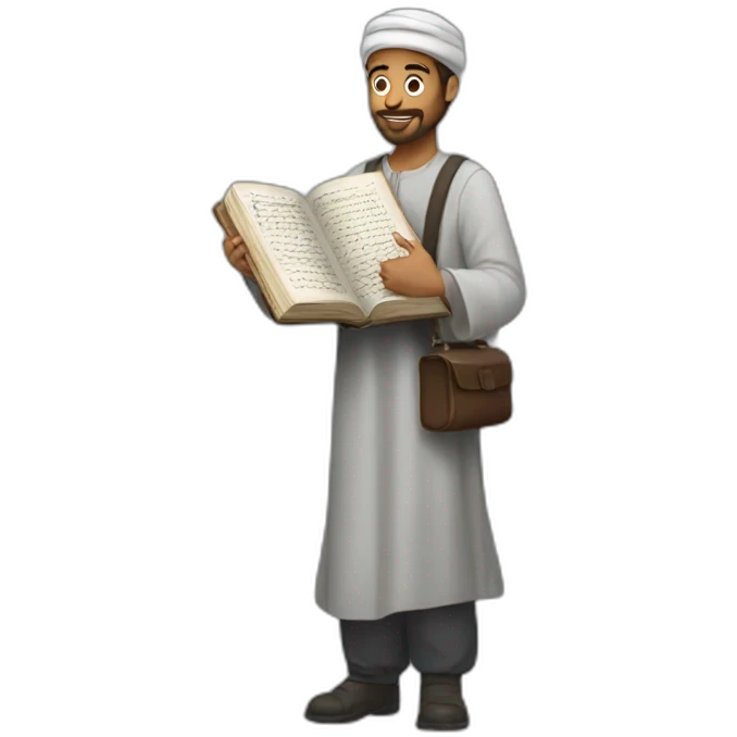 a man carrying the quran in his hand emoji