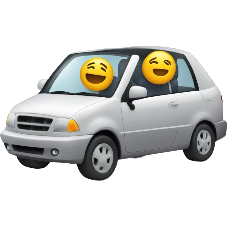 deux personne dans une voiture en entière qui roule et sortent la tête de la voiture emoji