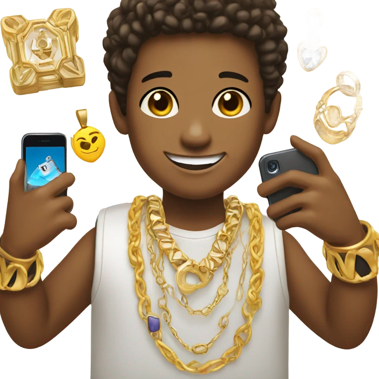 boy taking selfie with jewelry emoji