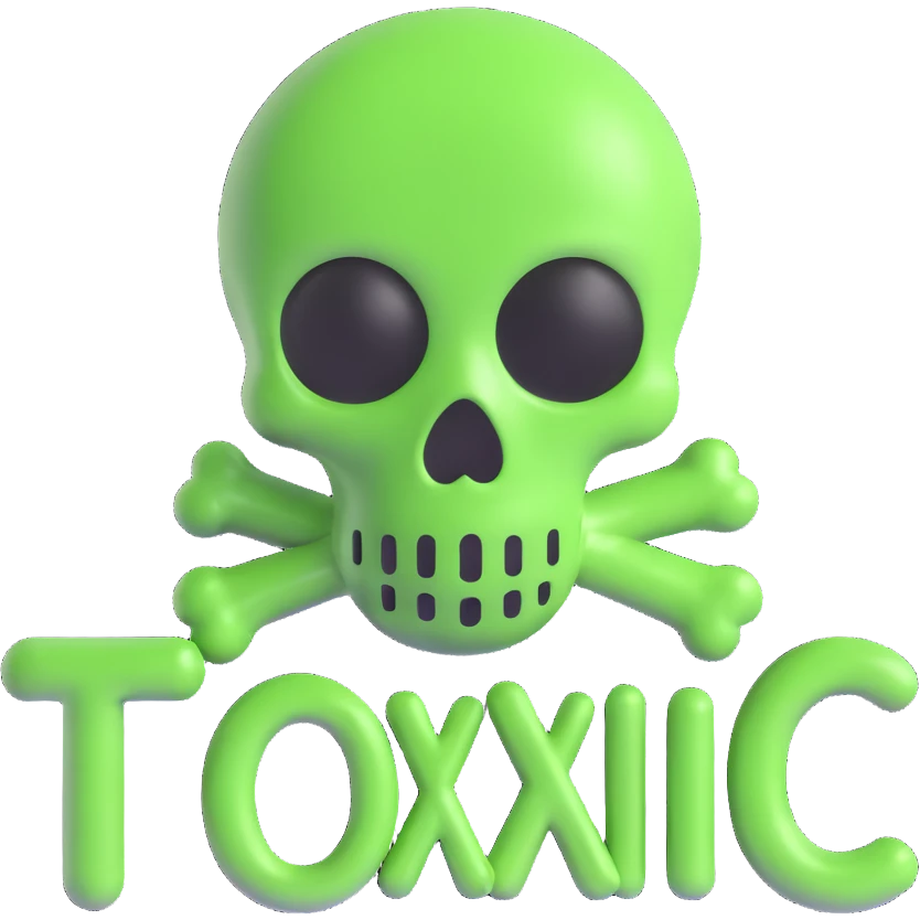 the word 'toxic' with green slime and hazard symbols, conveying danger emoji
