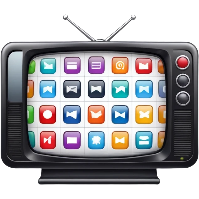 TV screen displaying a 2x2 grid of channels, each channel showing a different simple icon or color emoji