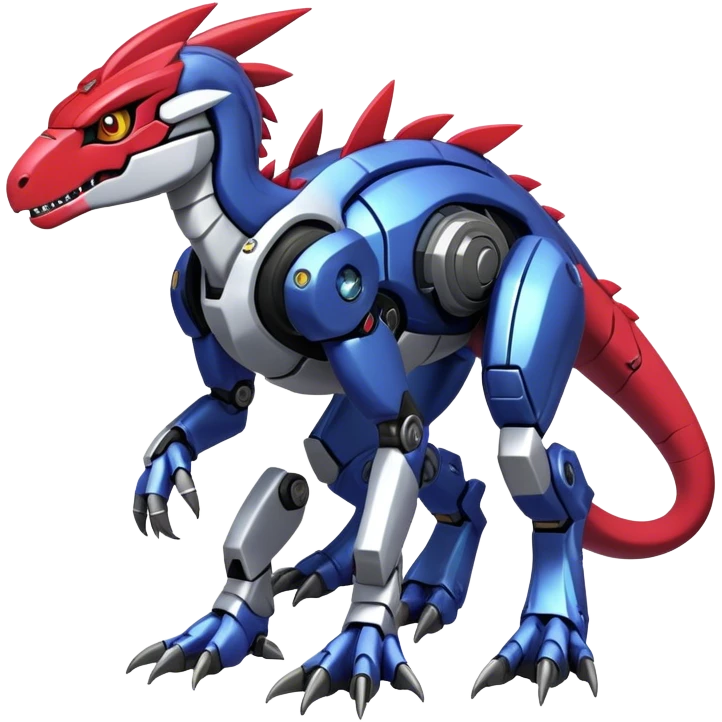 Furry maned Cool Edgy Futuristic shiny colorful cyborg-Digimon-Fakemon-Guilmon-Velociraptor-Mecha full body  emoji