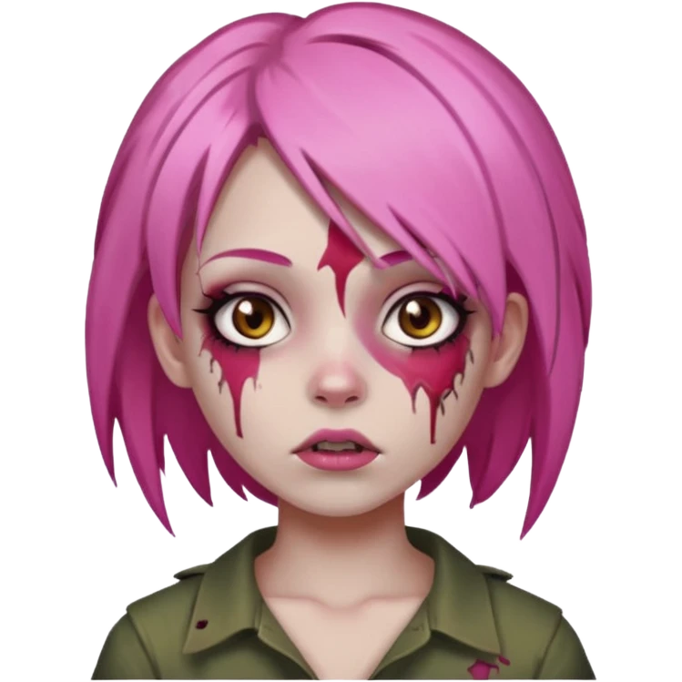 Zumbi girl with Pink hair and brown eyes emoji