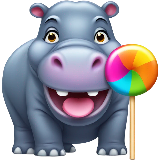 a hippo licking a lollipop emoji