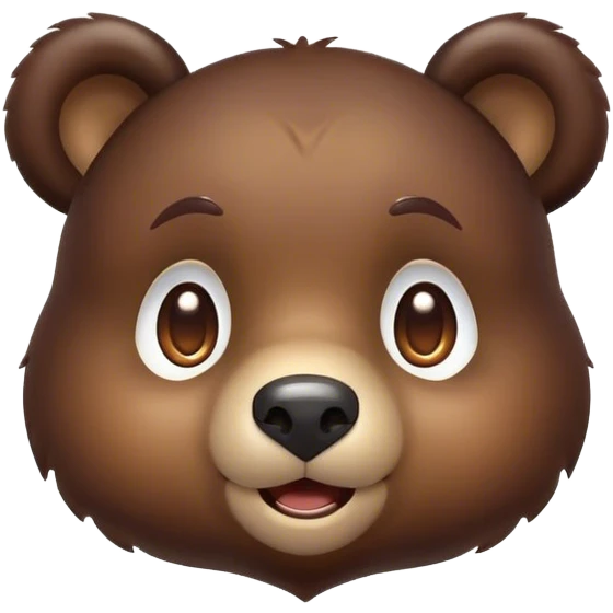 Cinematic Cute Bear Portrait Emoji, Head tilted playfully and inquisitively, featuring a glossy dark brown fur with a natural sheen and round, sparkling eyes filled with gentle curiosity, Simplified yet irresistibly adorable features, highly detailed, glowing with a warm, friendly glow, high shine, affectionate and mighty, stylized with a touch of woodland whimsy, bright and endearing, soft glowing outline, capturing the essence of a mischievous yet loving bear, so playful it feels like it could amble out of the screen and into your arms! emoji