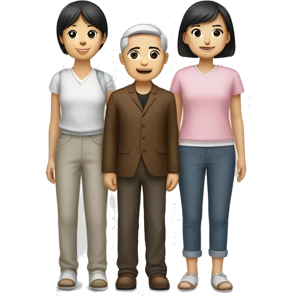 Un garçon chinois et deux filles jumelles brunes habillés pareilles  emoji