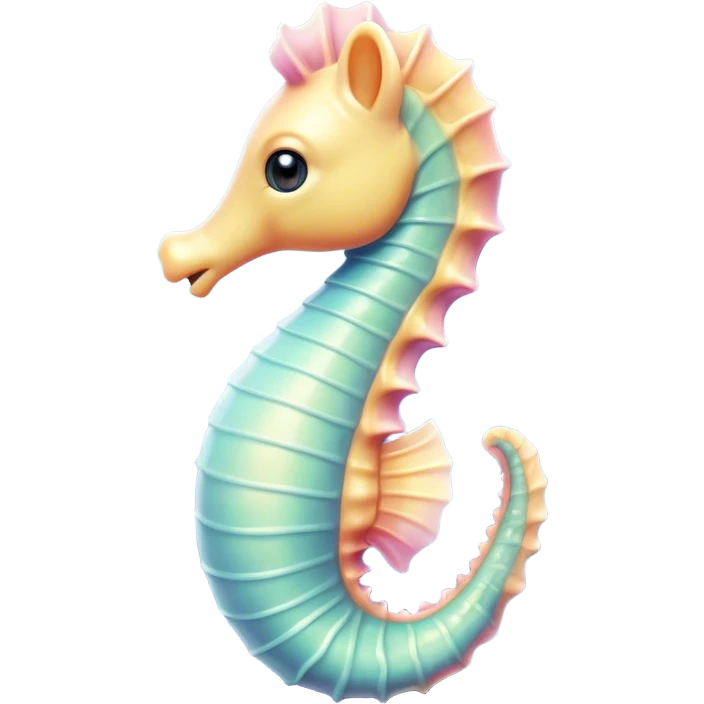 Cinematic Cute Sea Horse Portrait Emoji, Head tilted playfully and inquisitively, featuring a charming, petite seahorse with a softly curved body in pastel tones, a delicately coiled tail and round, sparkling eyes full of gentle wonder, Simplified yet irresistibly adorable features, highly detailed, glowing with a warm, inviting aquatic glow, high shine, affectionate and lively, stylized with a touch of enchanting marine charm, soft glowing outline, capturing the essence of a mischievous yet loving seahorse that seems as if it could float out of the screen into your arms! emoji