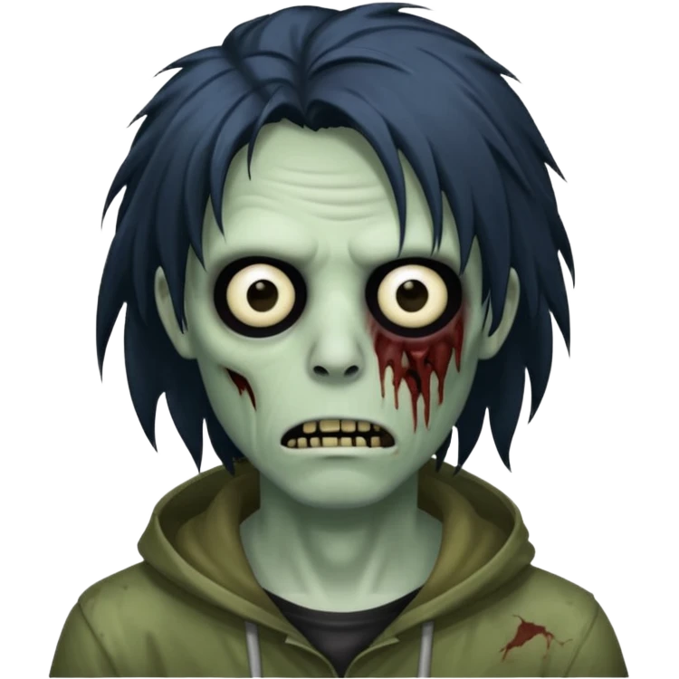 crie um emoji de zumbi homen com o cabelo de emo grande cobrindo o rosto assim🧟 emoji