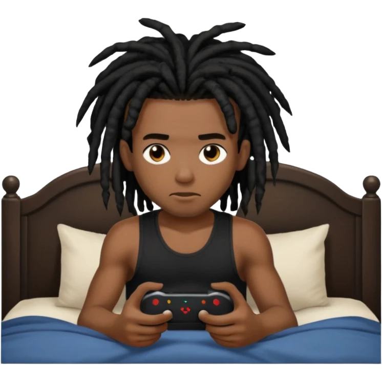 my black boyfriend in his bed with a black singlet on playing video games black dreadlocks  emoji