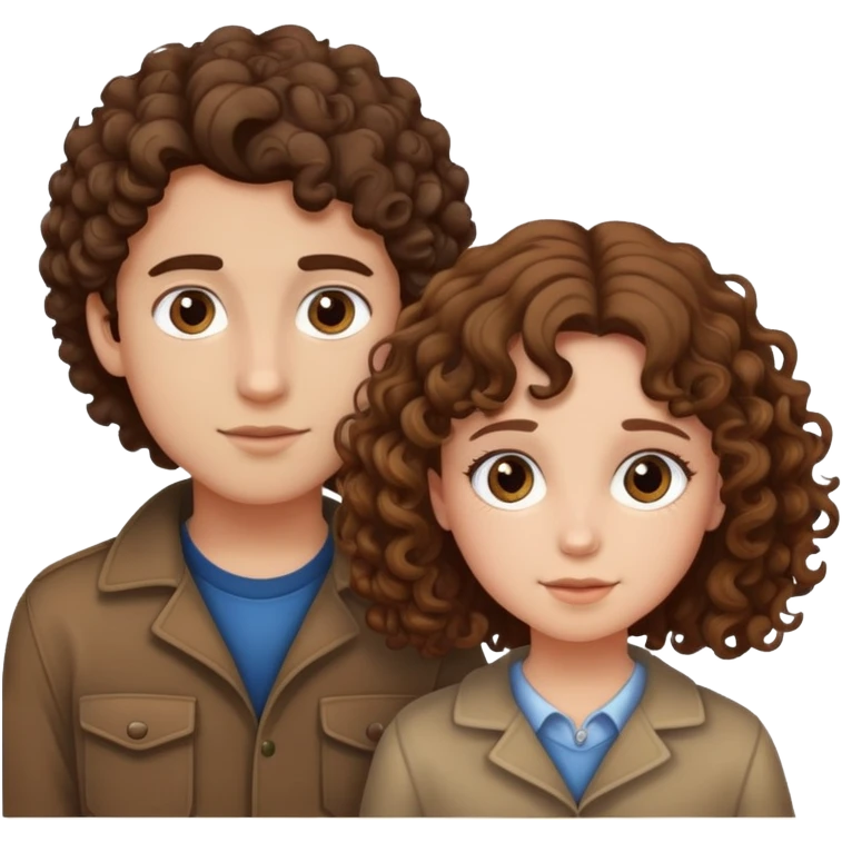 Girl with curly brown hair and boy with straight brown hair emoji