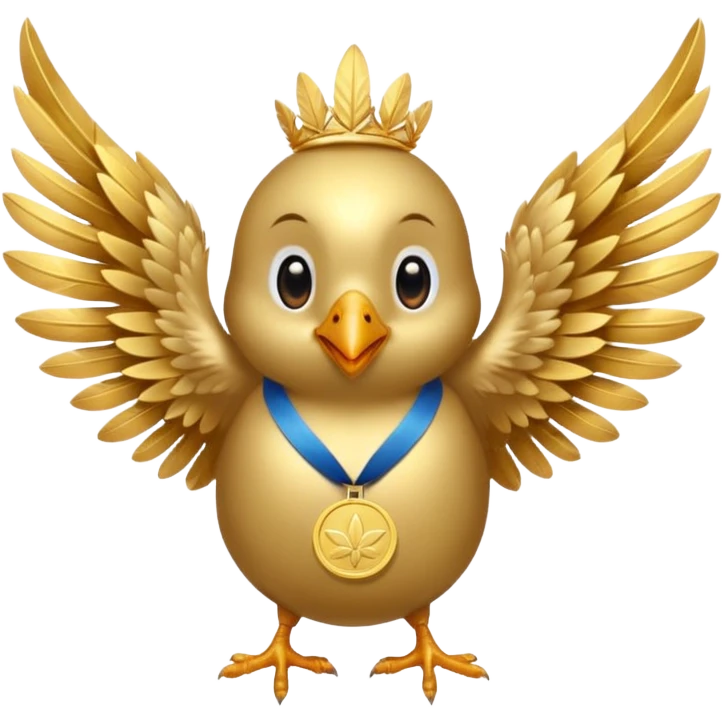 Happy small bird with a gold medal  emoji