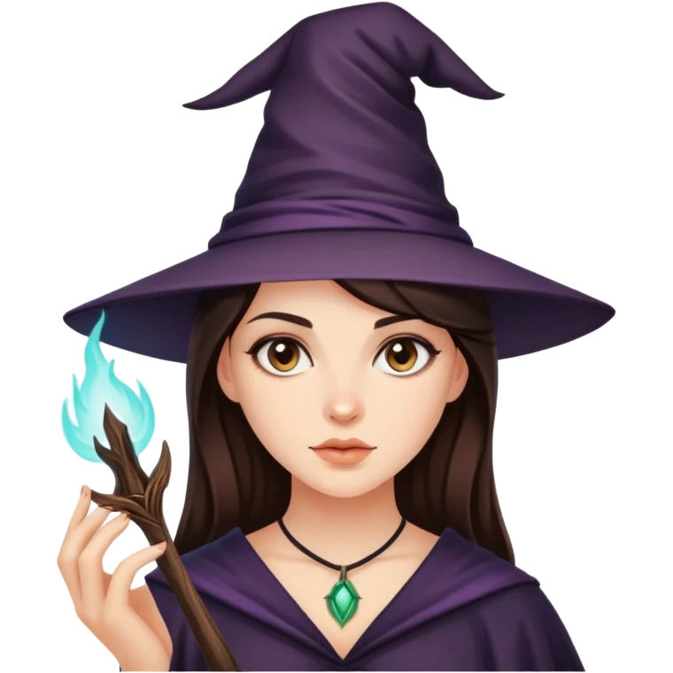 Hyper realistic Beautiful brunette doing Witch craft emoji