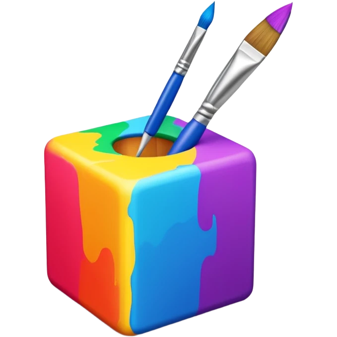 paintbrush drawing on a 3D cube emoji