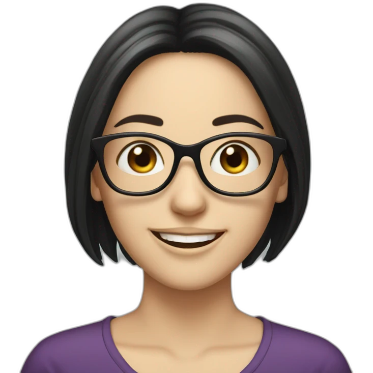 smiling white girl with long black hair and glasses emoji