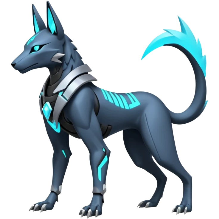 Dark pastel crystallic cyberpunk intricate neon glowing grey white futuristic cyborg-Anubis-Zeraora-Zoroark-fusion (full body) emoji