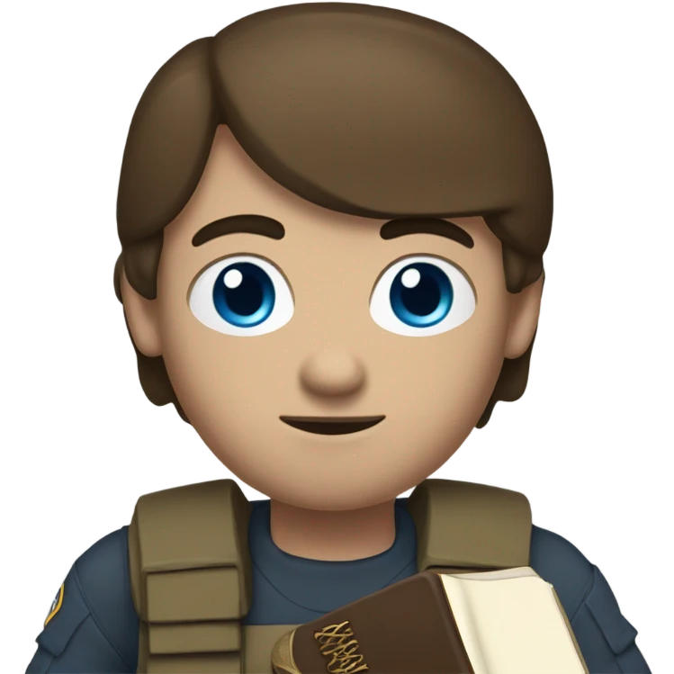 Arm soldier holding a bible. No hat. Brown hair blue eyes emoji