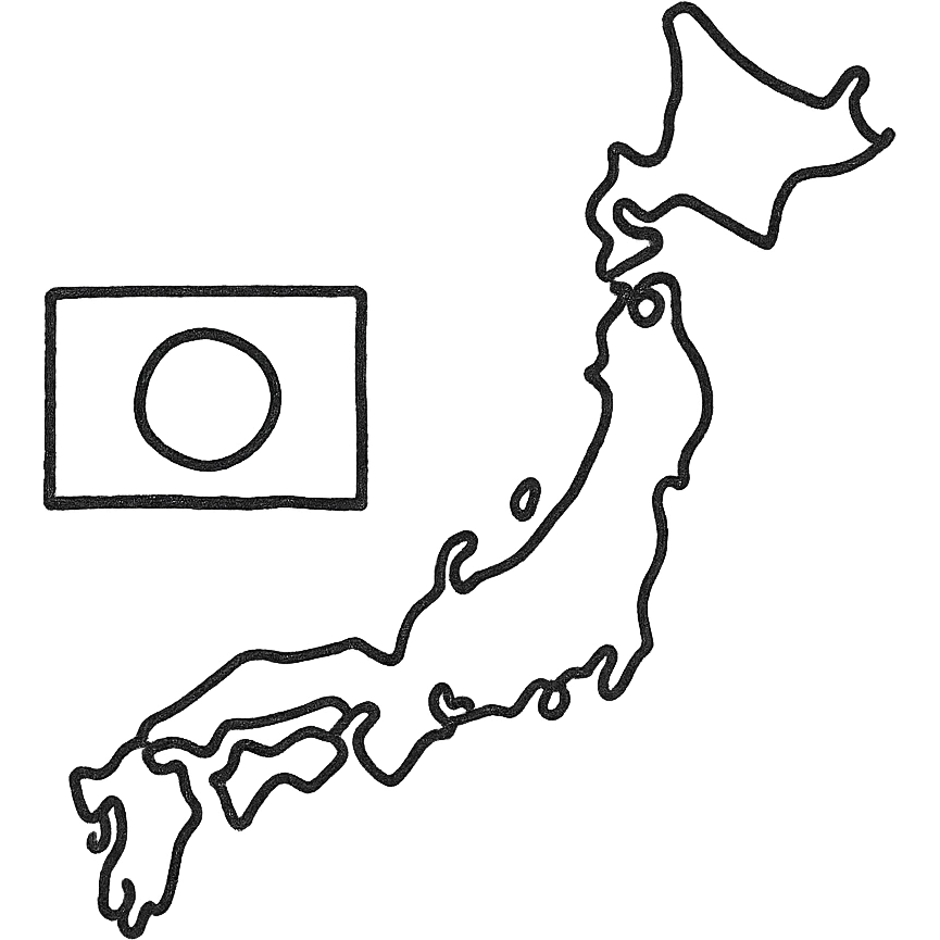 hand-drawn map of Japan with Japanese flag emoji