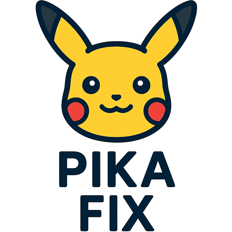 icon of Pikachu's head with the text 'PIKA' in uppercase below and 'FIX' in uppercase below that, clear and cute style emoji