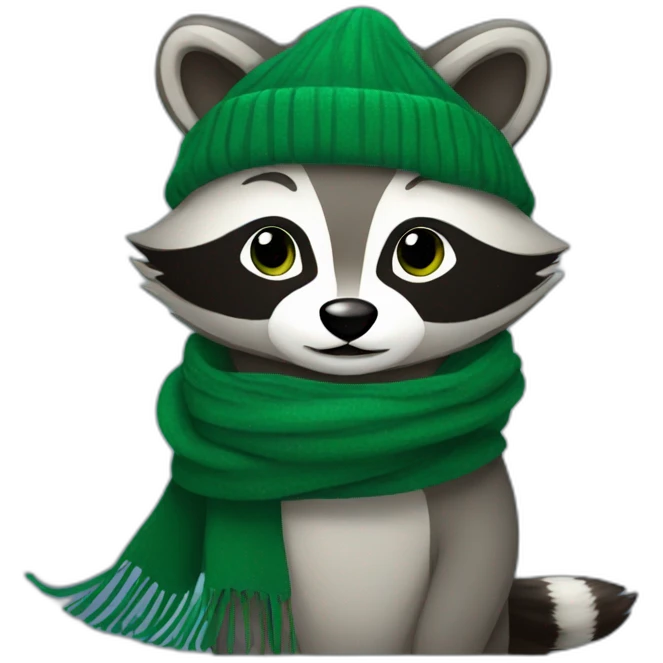 Raccoon in a green scarf emoji