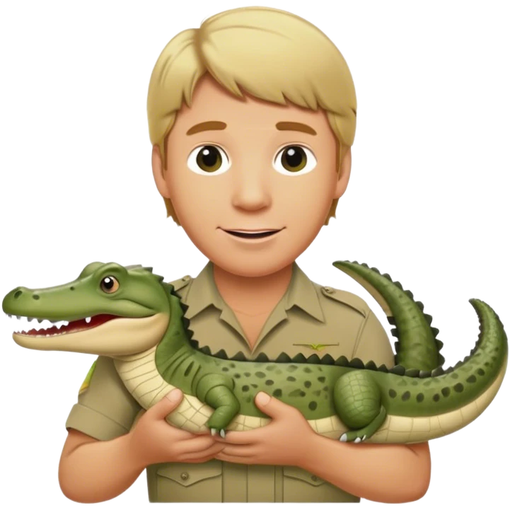 Cinematic Realistic Steve Irwin Portrait Emoji, in his signature khaki attire, holding a crocodile or giving an excited thumbs-up. The scene is lit with vibrant, natural sunlight, emphasizing his adventurous spirit and deep connection to nature. emoji