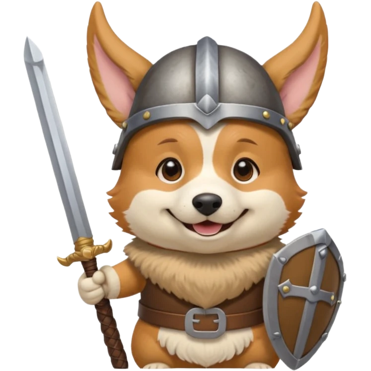 corgi with viking helmet and sword behind emoji