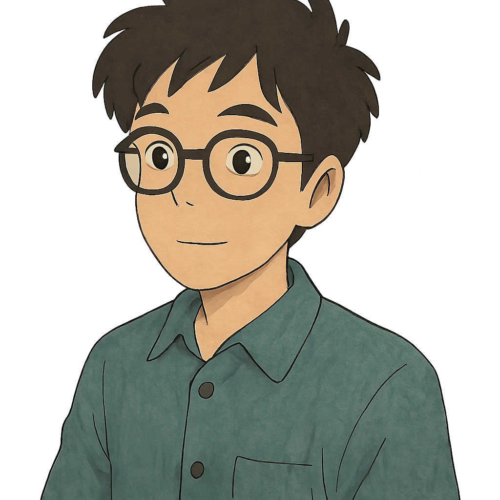 asian nerdy man with glasses, ghibli style emoji
