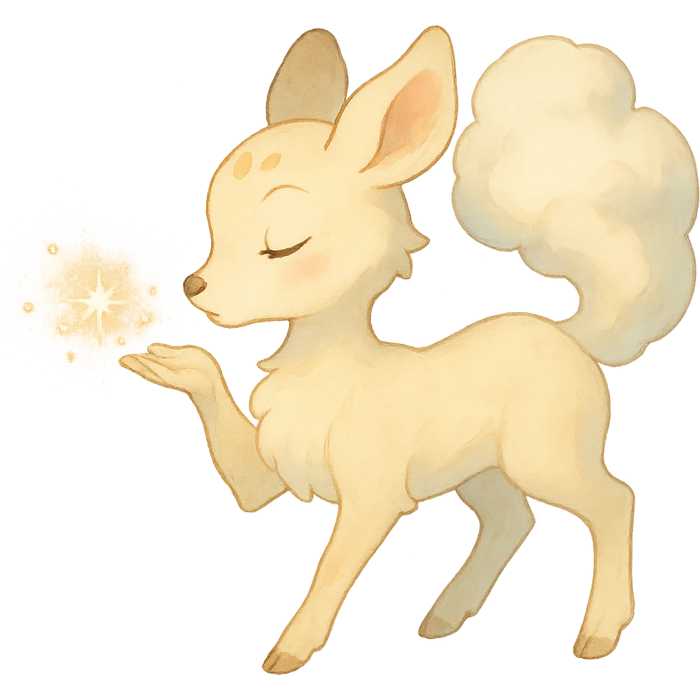 vanilla cloud doe, blowing a sparkling kiss, soft and dreamy emoji