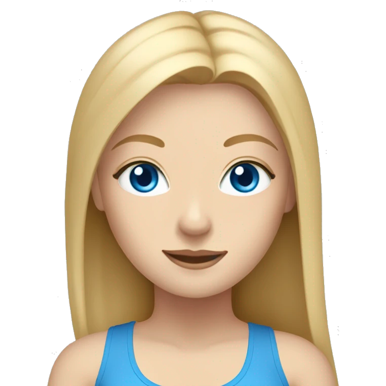 white woman with long blonde hair, blue eyes and cat shaped eyes wearing a yoga outfit  emoji