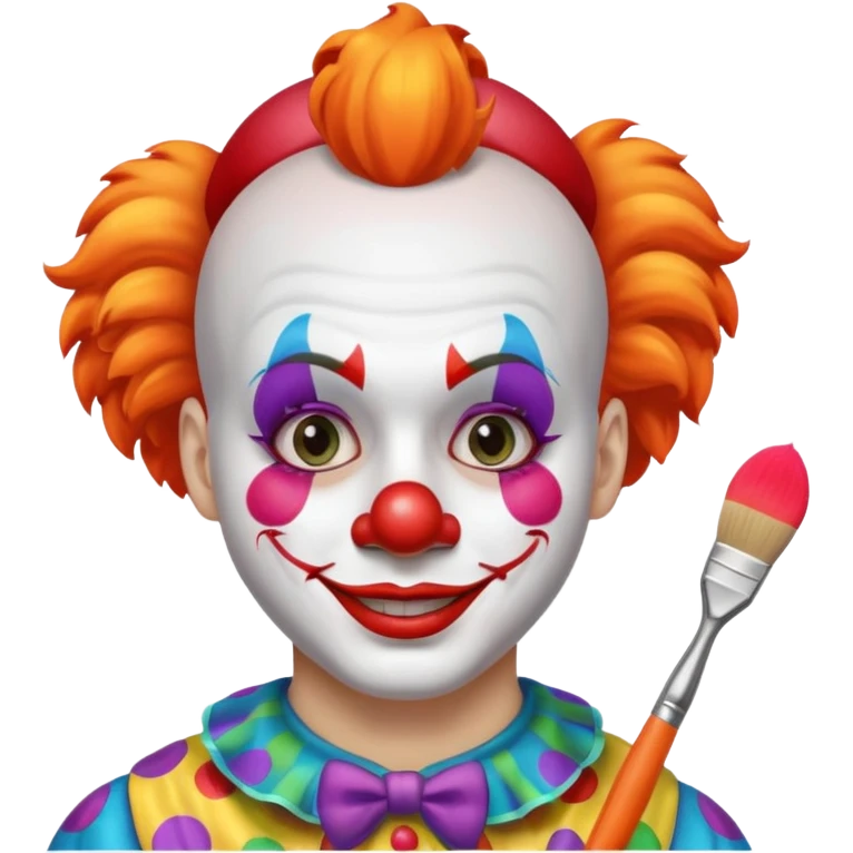clown making up with brush half face painted emoji