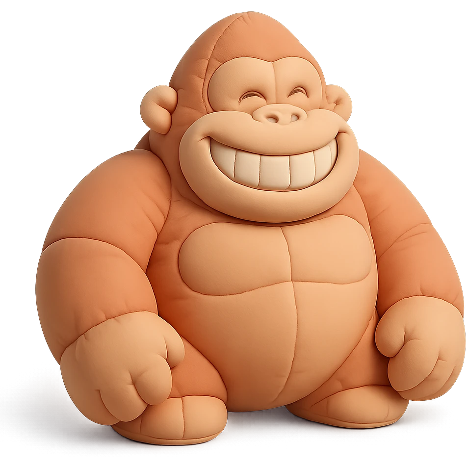 gorilla with a big toothy grin, soft edges, cushion style, no background emoji